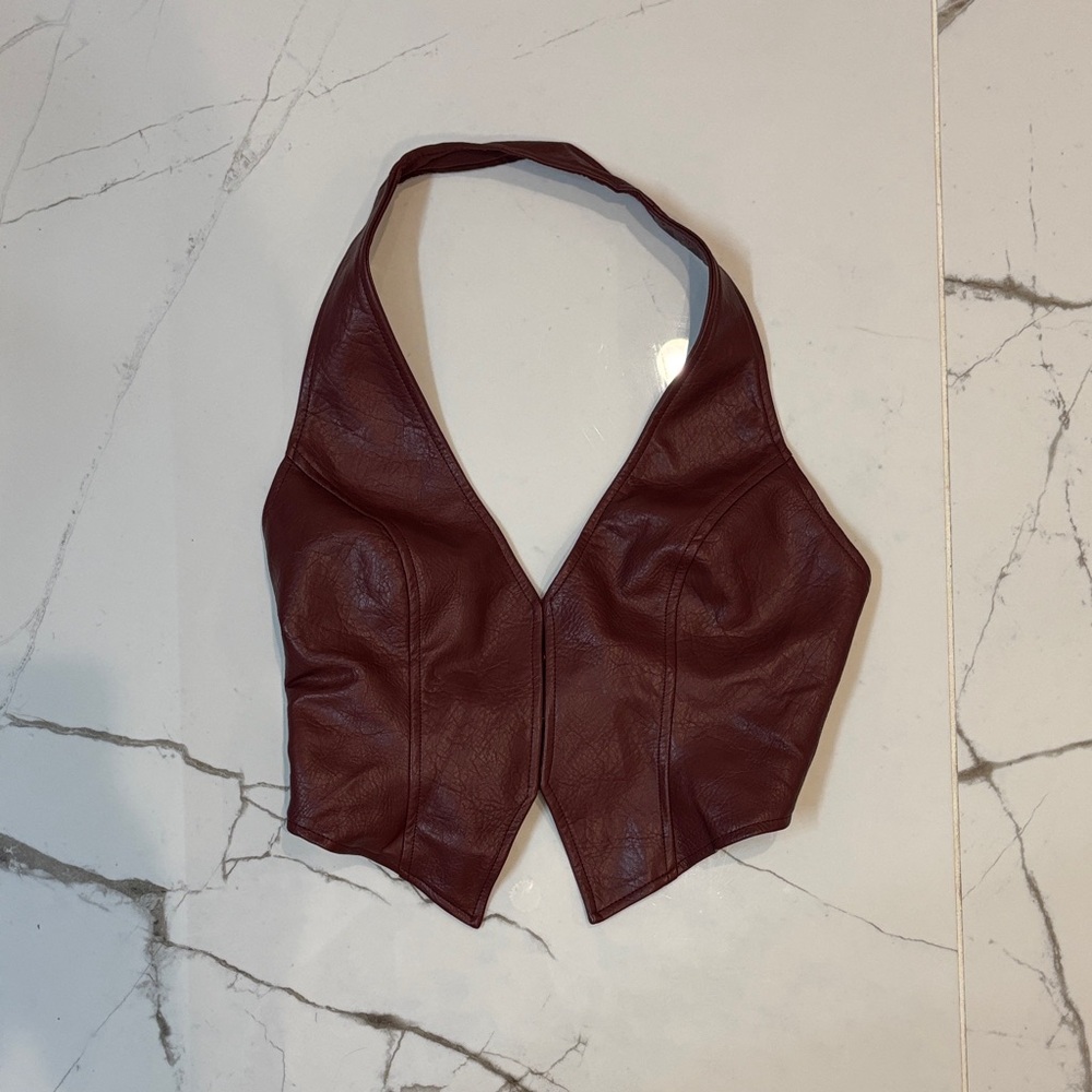Burgundy Halter Leather Top
